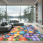 Cheerful Gingham Easter Butterfly Bird Garden Rug