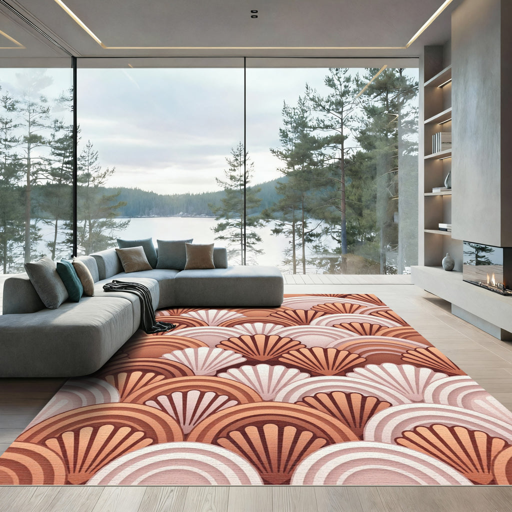 Terracotta Shell Scallop Geometric Art Rug