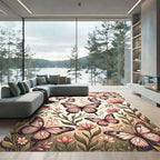 Whimsical Blush Butterfly Garden Illustration Rug