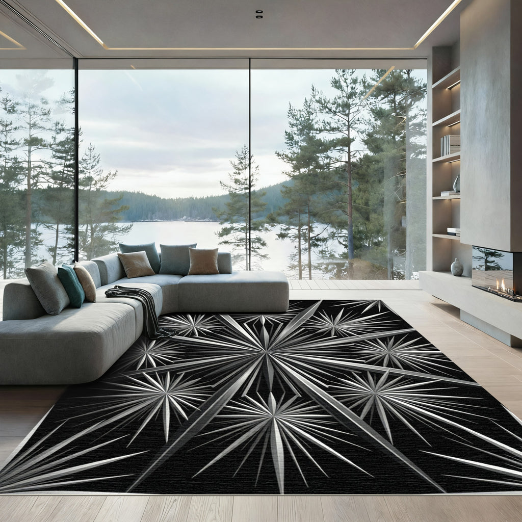 Monochromatic Starburst Geometric Composition Rug