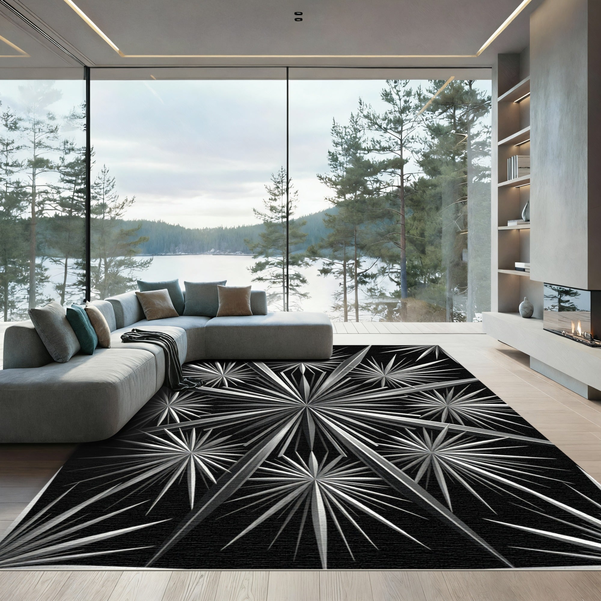 Monochromatic Starburst Geometric Composition Rug