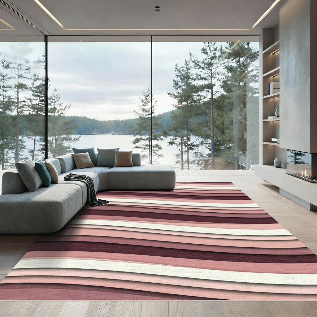 Mauve Pink Layered Wave Rug