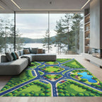 Whimsical Roadside Park Aerial Map Rug