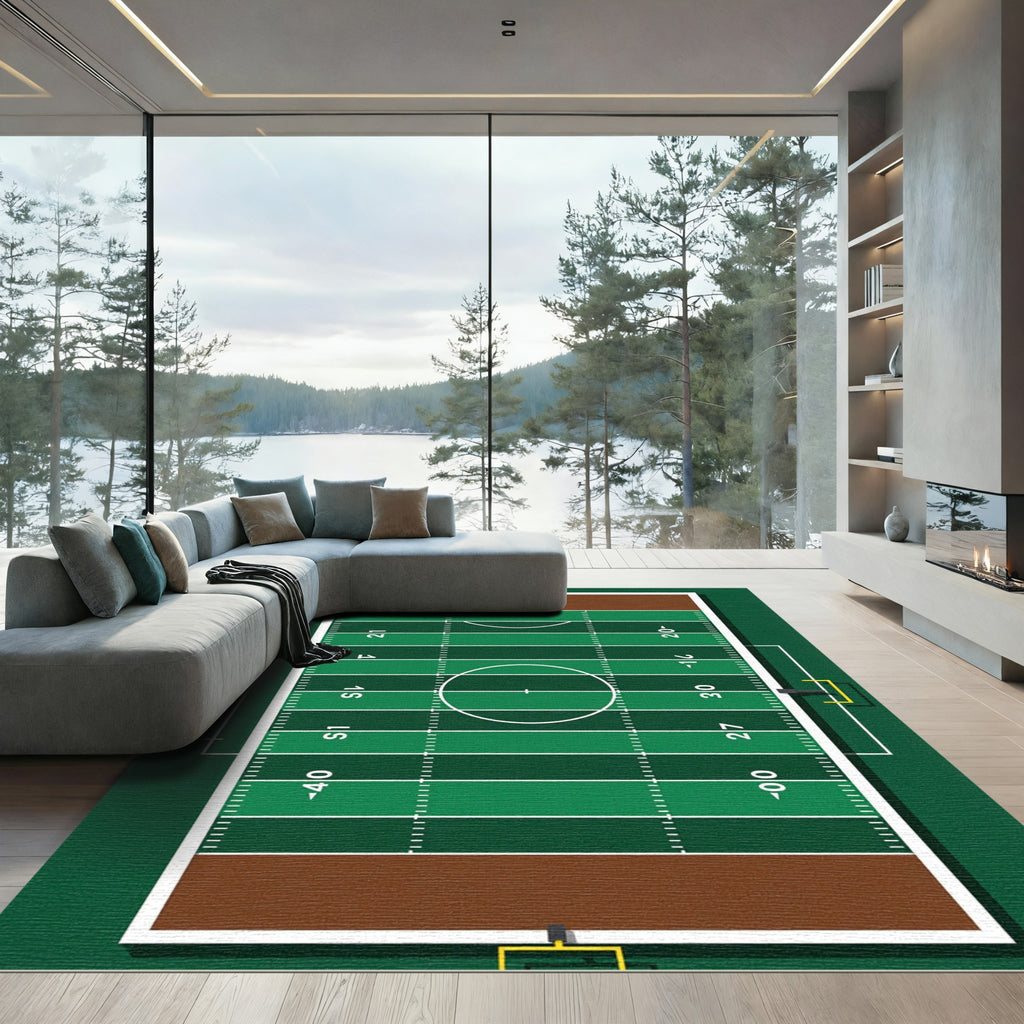 Athletic Green Field Gridiron Area Rug