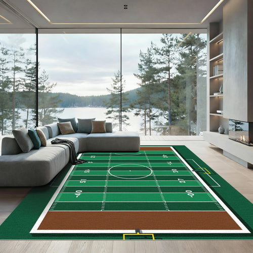 Athletic Green Field Gridiron Area Rug