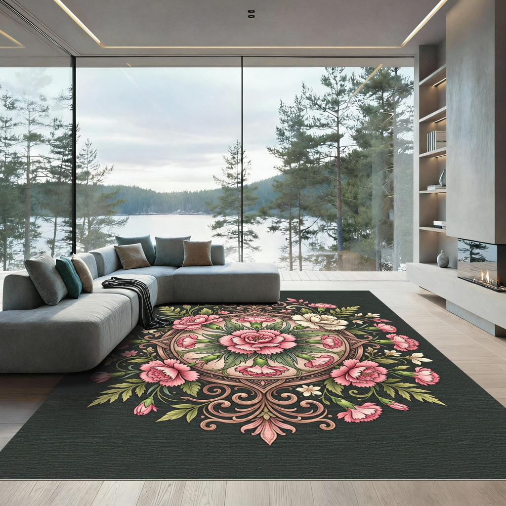 Pink Floral Medallion Symmetry Rug