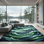 Stormy Emerald Ocean Wave Swirl Rug