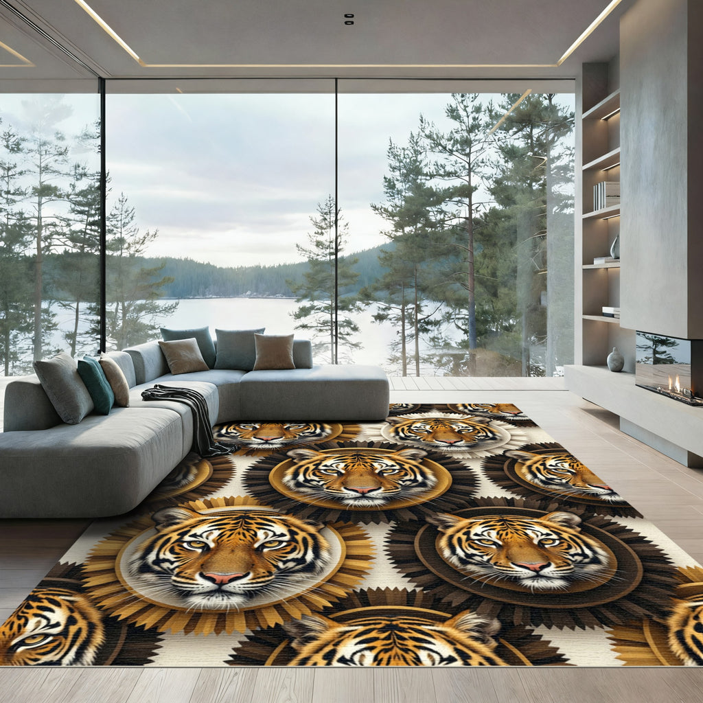 Regal Tiger Medallion Gold Geometric Area Rug