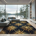 Golden Celestial Radiance Navy Starry Art Rug