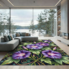 Vibrant Violet Morning Glory Botanical Rug