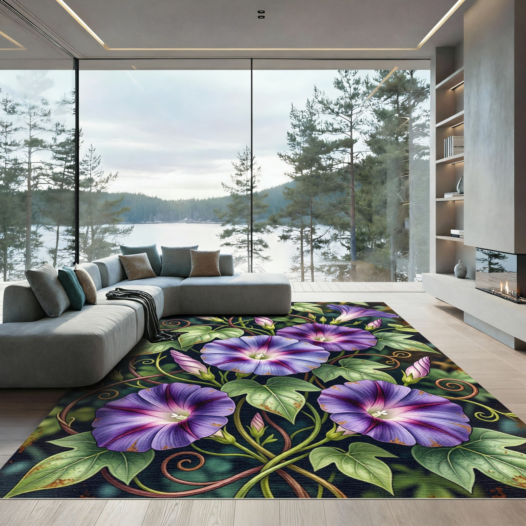 Vibrant Violet Morning Glory Botanical Rug
