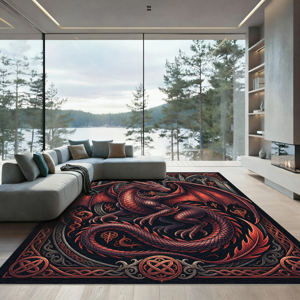 Gothic Crimson Dragon Fantasy Art Rug
