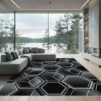 Dark Gray Geometric Hexagon Arrangement Rug