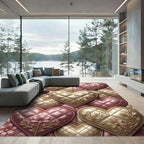 Pink Gold Quilted Heart Floral Arrangement Rug