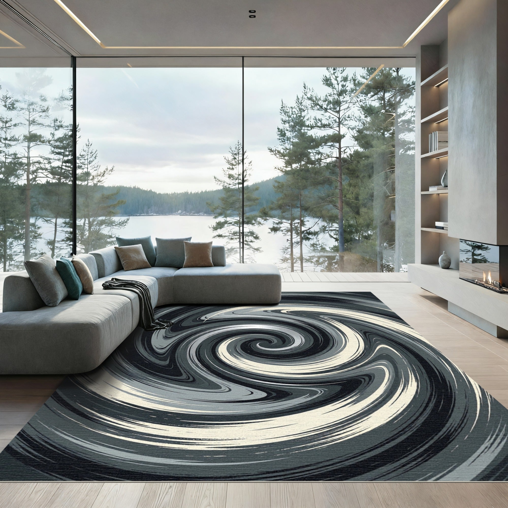 Monochromatic Abstract Swirl Rug