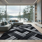 Monochrome Metallic Interlocking Geometric Layers Rug
