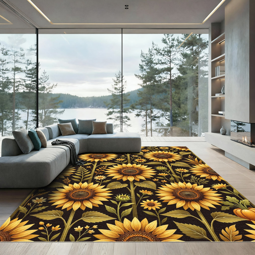 Golden Sunflower Garden Pattern Rug