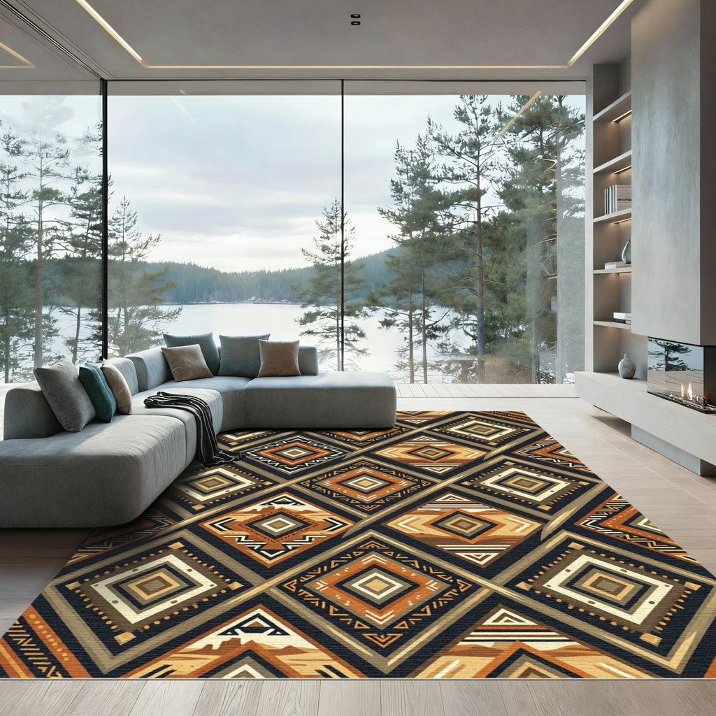 Earthy Geometric Tribal Diamond Rug
