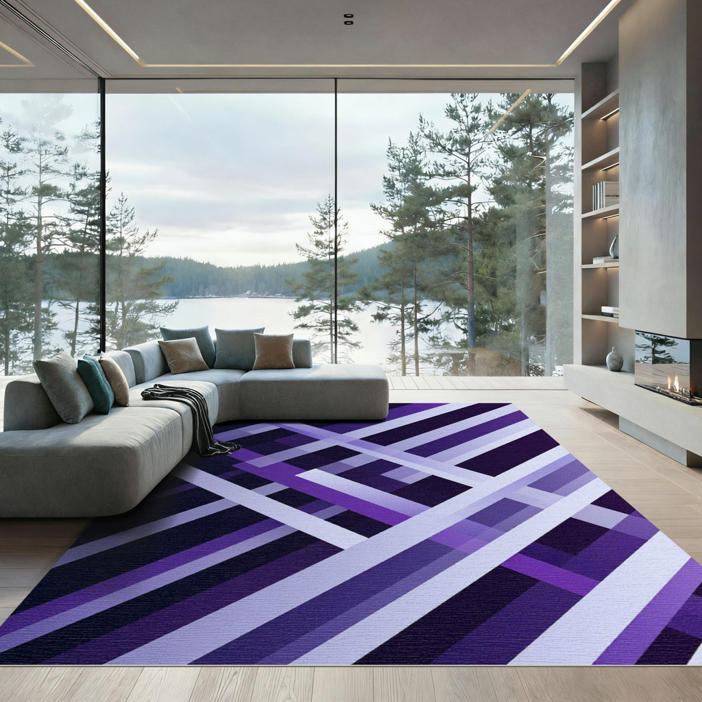 Geometric Violet Intersecting Linear Layers Rug