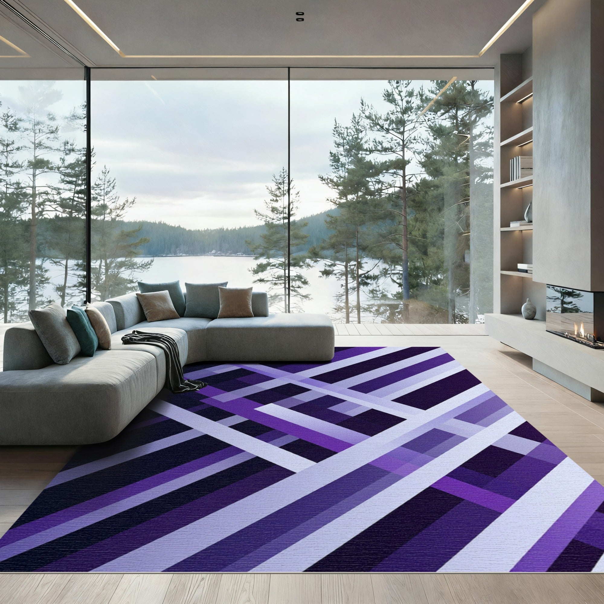 Geometric Violet Intersecting Linear Layers Rug