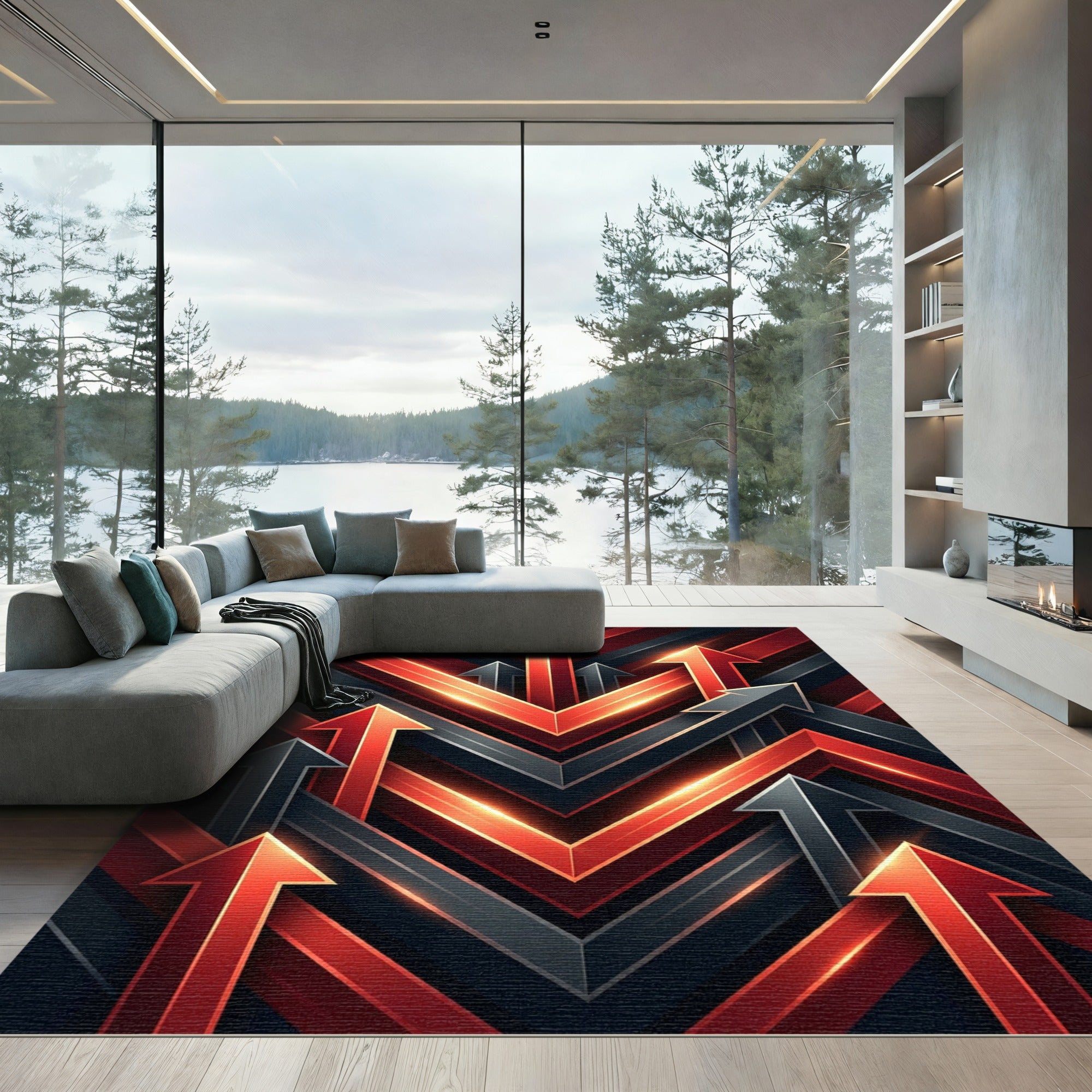 Crimson Gray Upward Arrow Chevron Rug