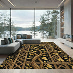 Golden Vine Trellis Black Background Rug