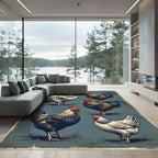 Vintage Farmhouse Rooster Flock Illustration Rug