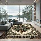 Antique Gold Green Botanical Medallion Rug