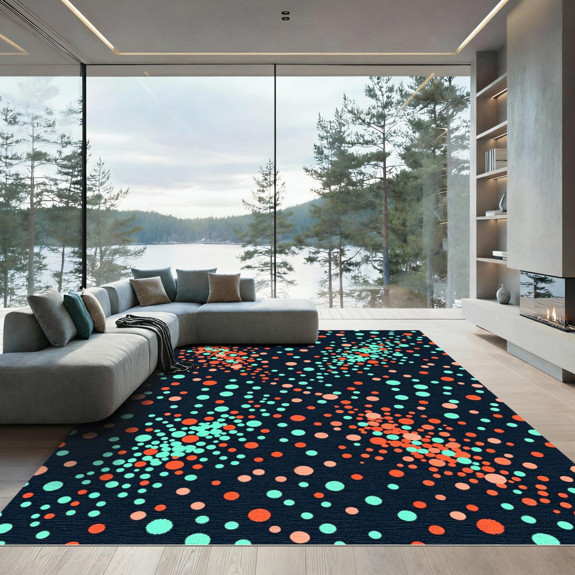 Coral Teal Dot Cascade Rug