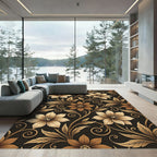 Ornate Golden Floral Vines Rug