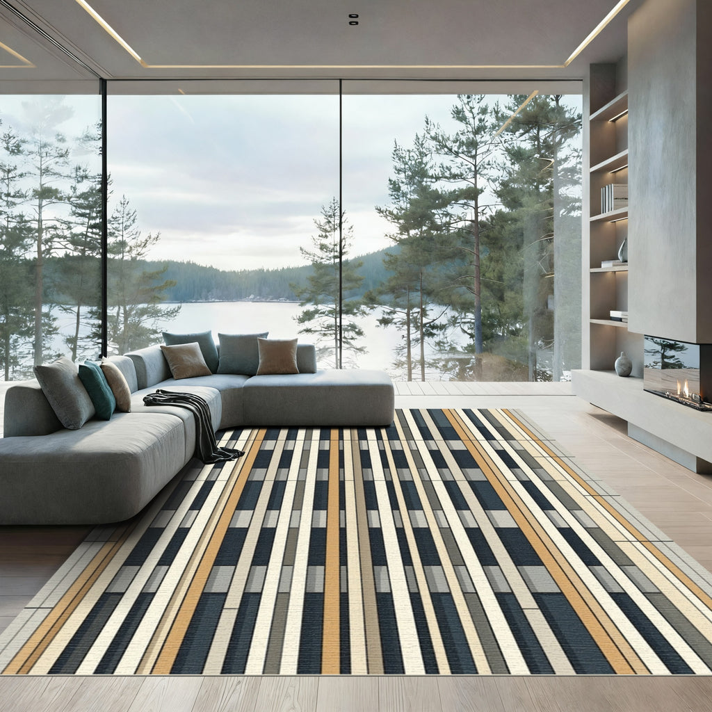 Eclectic Neutral Color Block Stripes Rug