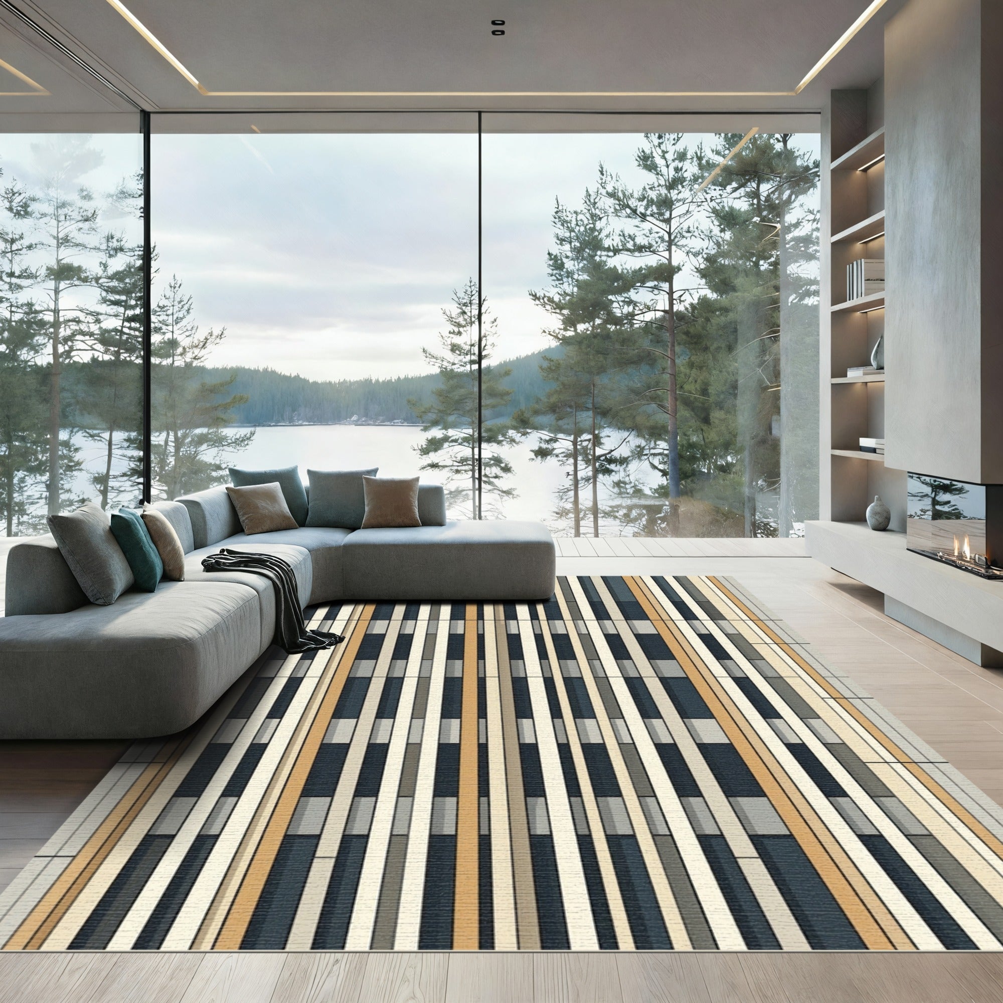 Eclectic Neutral Color Block Stripes Rug