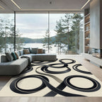 Black and Cream Abstract Ribbon Swirl Rug