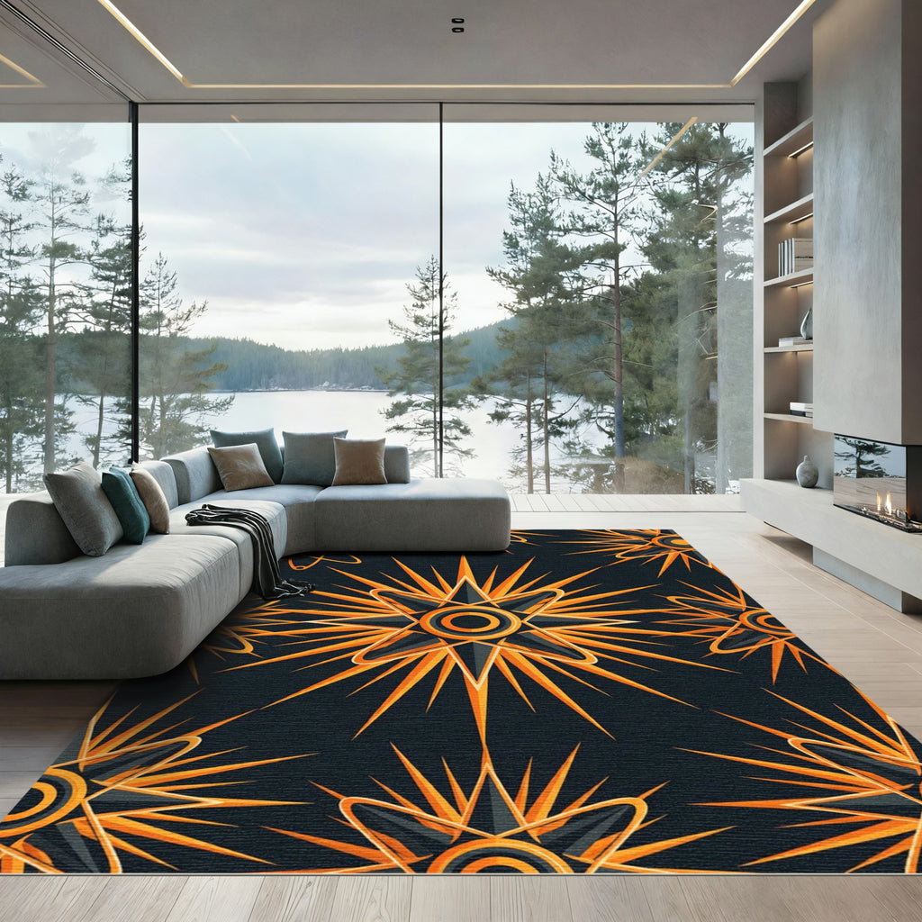 Radiant Gold Orbital Star Celestial Rug