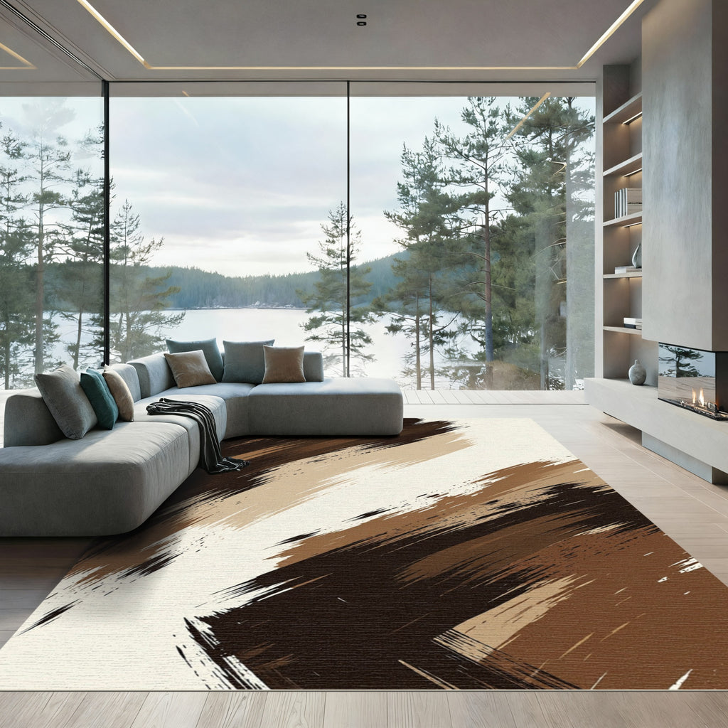 Abstract Earth Tone Brush Stroke Rug