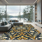 Ornate Gold Floral Dark Background Rug