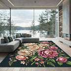 Soft Pink Peony Garden Floral Bouquet Rug