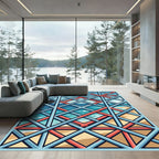 Blue and Coral Geometric Lattice Rug