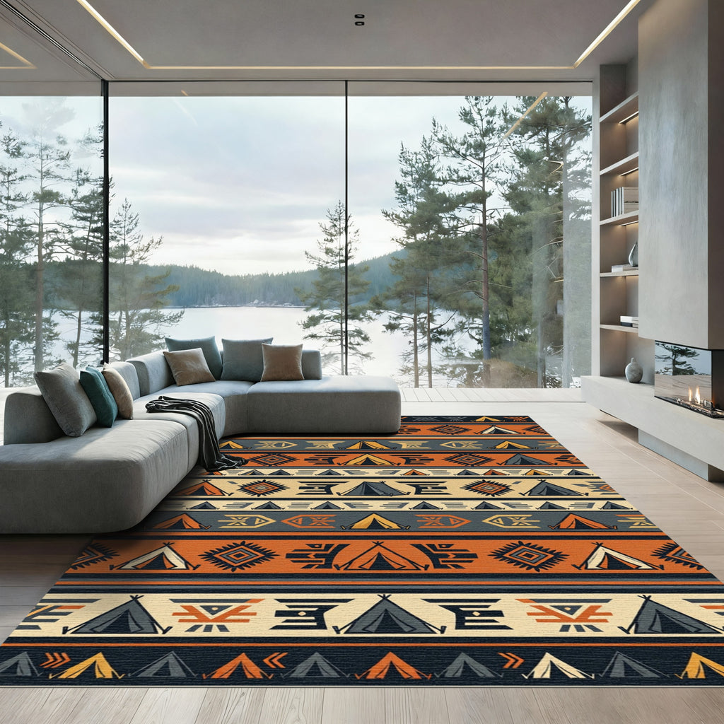 Earthy Geometric Camping Tent Stripe Rug