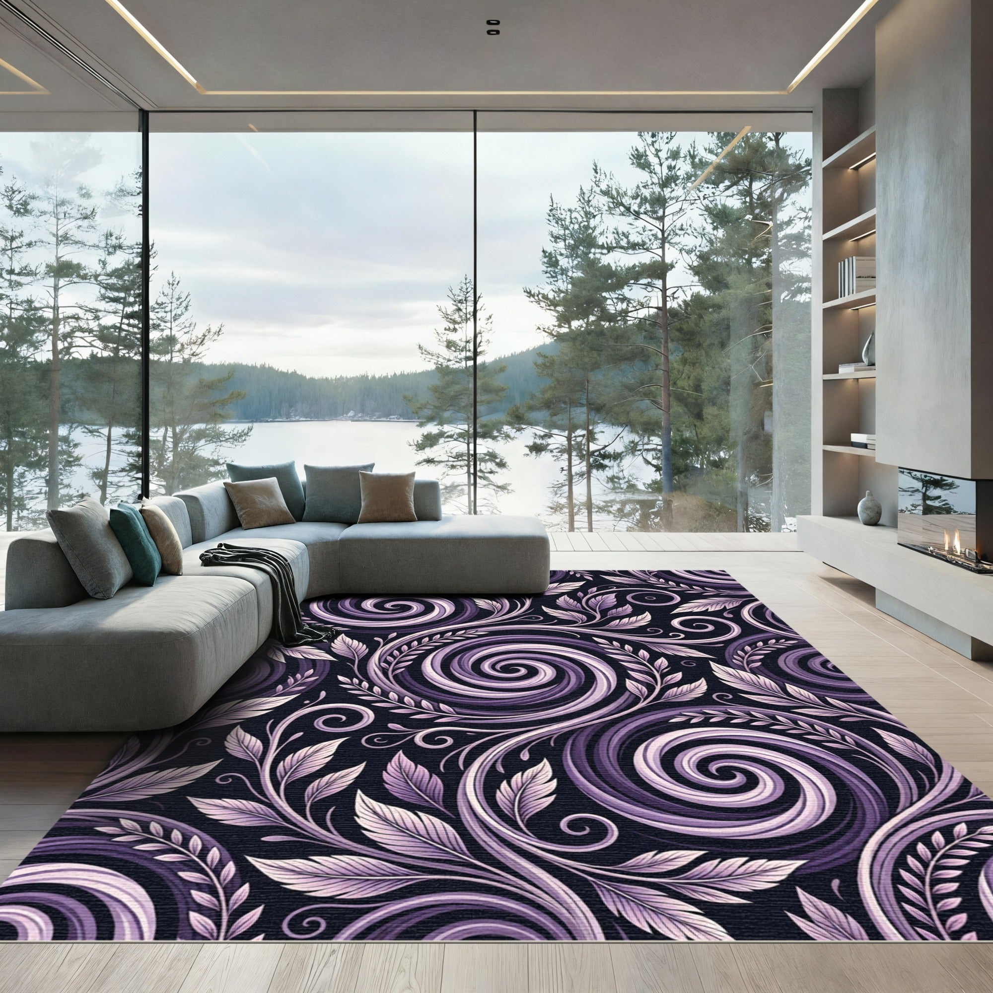Purple Swirl Floral Vine Swirls Rug