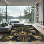 Elegant Golden Peacock Feather Luxury Rug