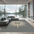 Celestial Golden Starburst Gray Medallion Rug