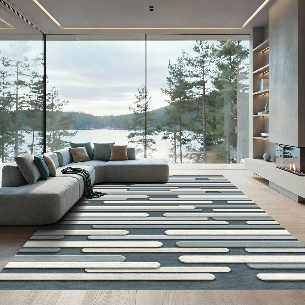 Modern Gray and Ivory Horizontal Stripe Rug