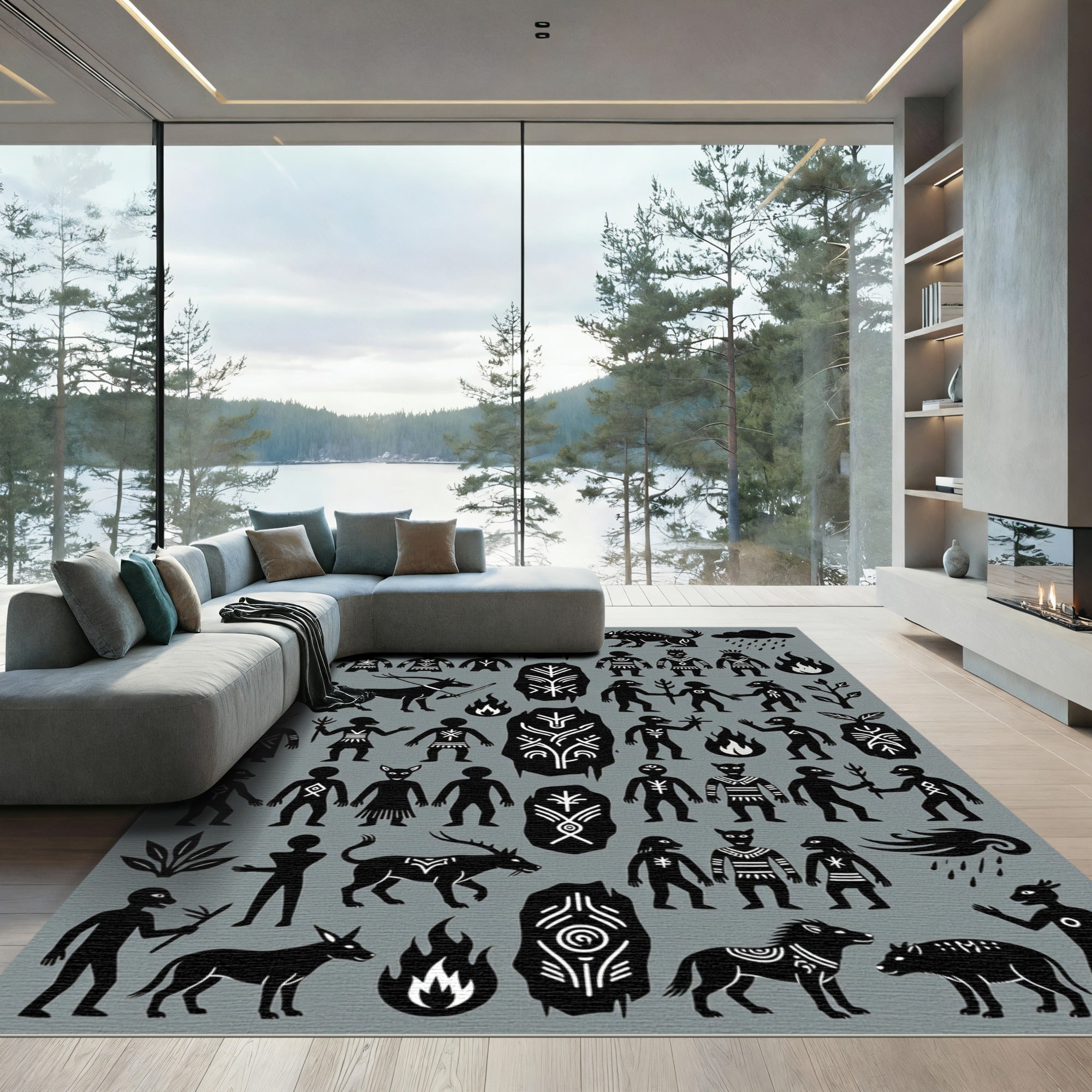 Ancient Tribal Folk Art Figures Rug