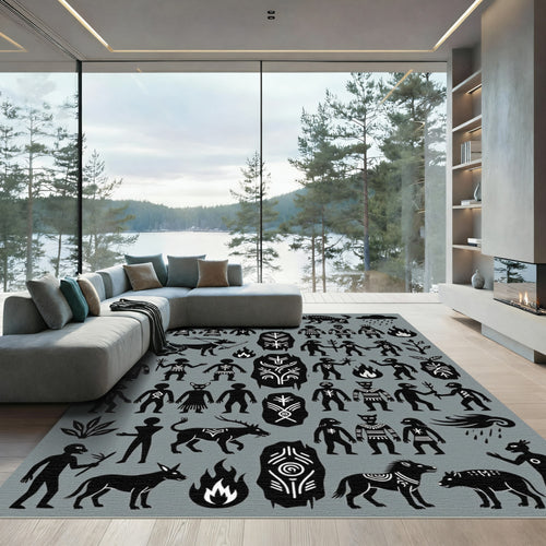 Ancient Tribal Folk Art Figures Rug