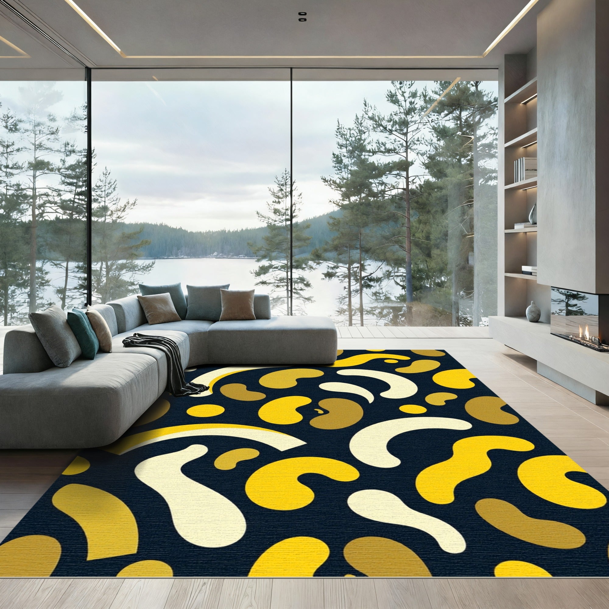 Modern Yellow Bean Abstract Shape Rug