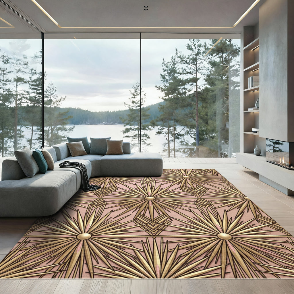 Golden Starburst Art Deco Blush Rug