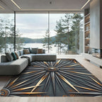 Gray Gold Starburst Rays Rug