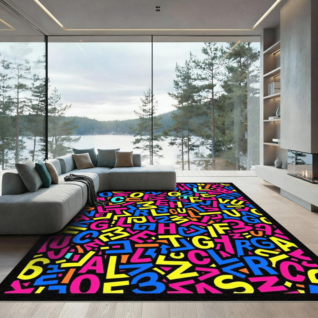 Vibrant Multicolored Alphabet Collage Rug