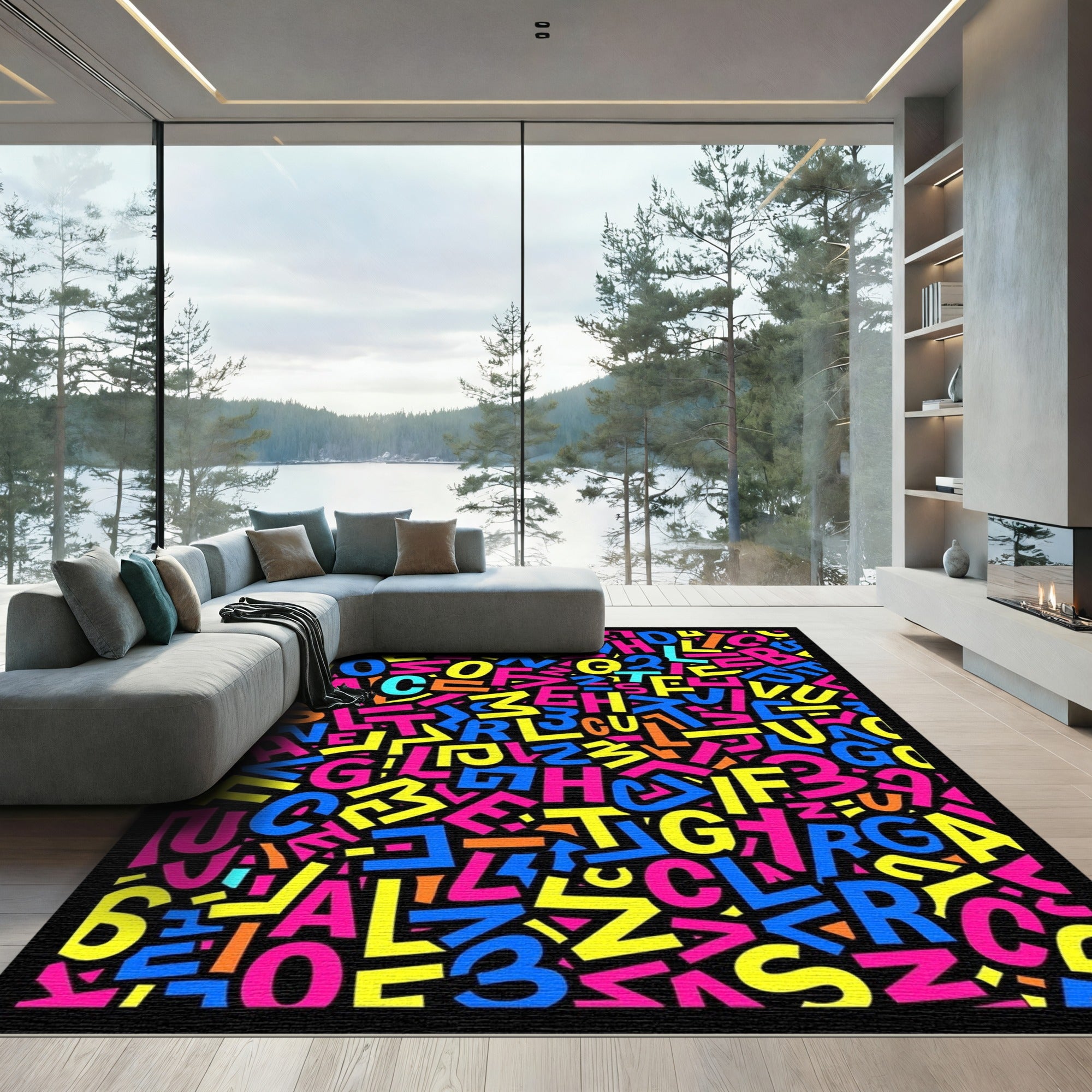 Vibrant Multicolored Alphabet Collage Rug